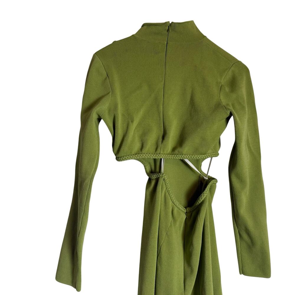 Aje Amelie Spring Green Cut Out Long Sleeve Knit Mock Neck Midi Dress Sz Medium - Picture 12 of 13